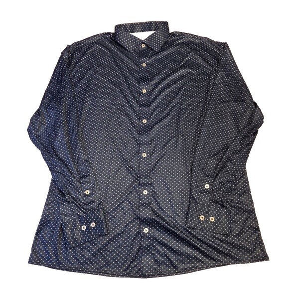 NWOT Collars & Co Quattro Flex Long Sleeve Shirt 2XL Blue Microprint Dress Polo - Picture 2 of 7